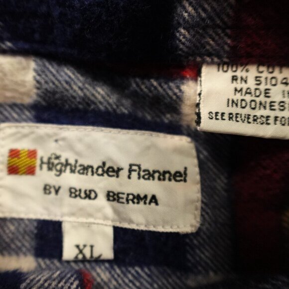 Bud Berma highlander flannel men's XL red blue white - Picture 2 of 8